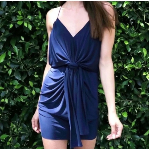 Misa Los Angeles Domino Tie Front Mini Dress Midnight Blue Navy - Picture 3 of 10